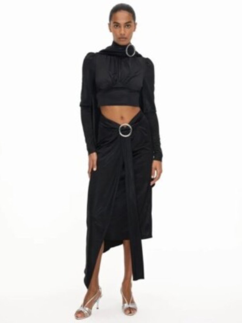 Rabanne x H&M Black Asymmetric High-Low Skirt with Silver Ring Size: M